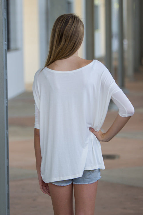 The Perfect Piko 3/4 Sleeve Top-Off White