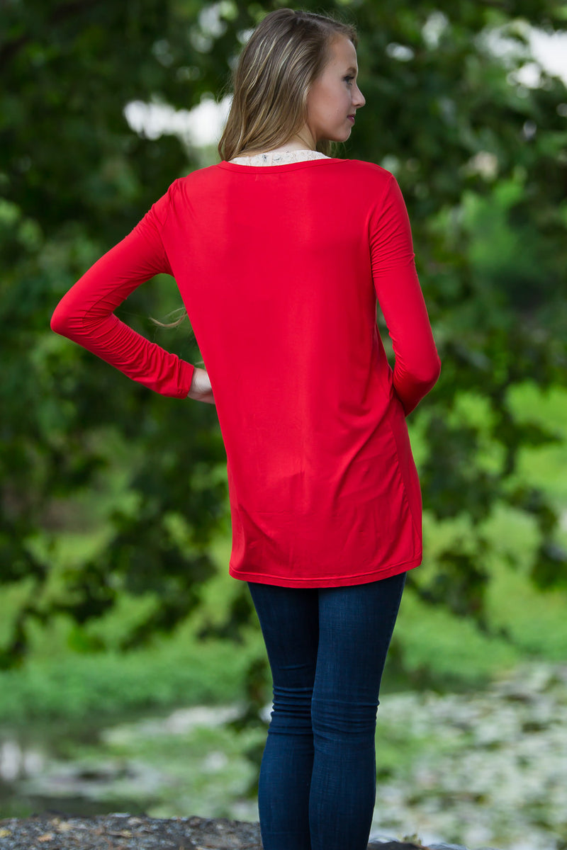 The Perfect Piko Slim Fit Top-Red