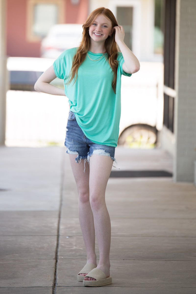 The Perfect Piko Rolled Short Sleeve Top-Seamoss