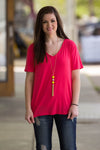 Short Sleeve V-Neck Piko Tee-Watermelon