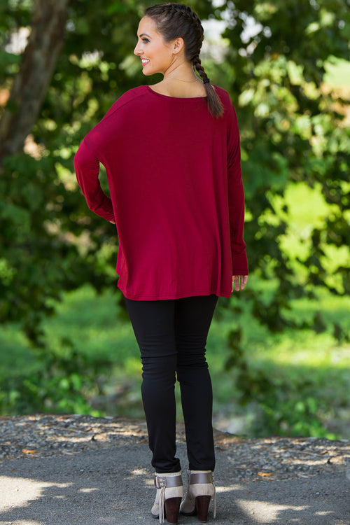 The Perfect Piko V-Neck Top-Wine