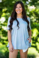 SALE-The Perfect Piko Off The Shoulder Top-Quiet Blue