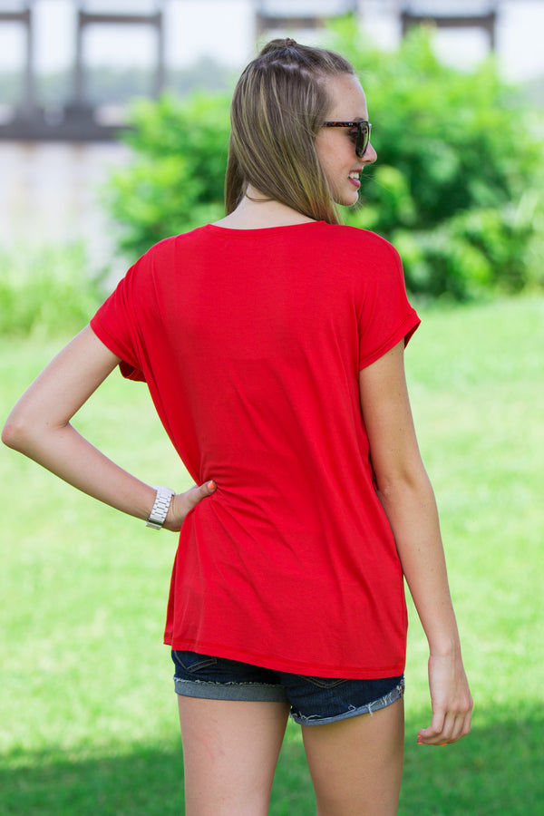 SALE-The Perfect Piko Rolled Short Sleeve Top-Red - Simply Dixie Boutique