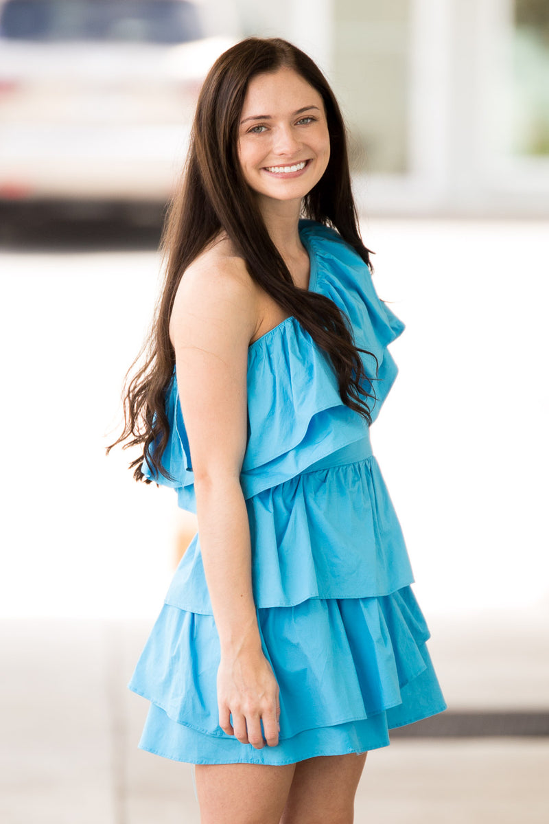 Ruffled My Way Over Romper - Ocean Blue