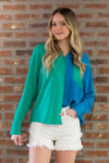 SALE-All Mixed Up Color Block Top-Green/Blue