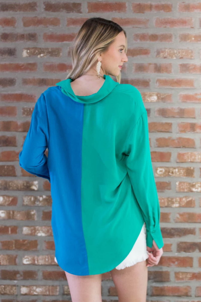 All Mixed Up Color Block Top-Green/Blue