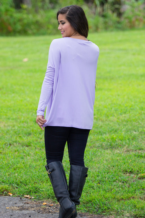 The Perfect Piko V-Neck Top-Lilac