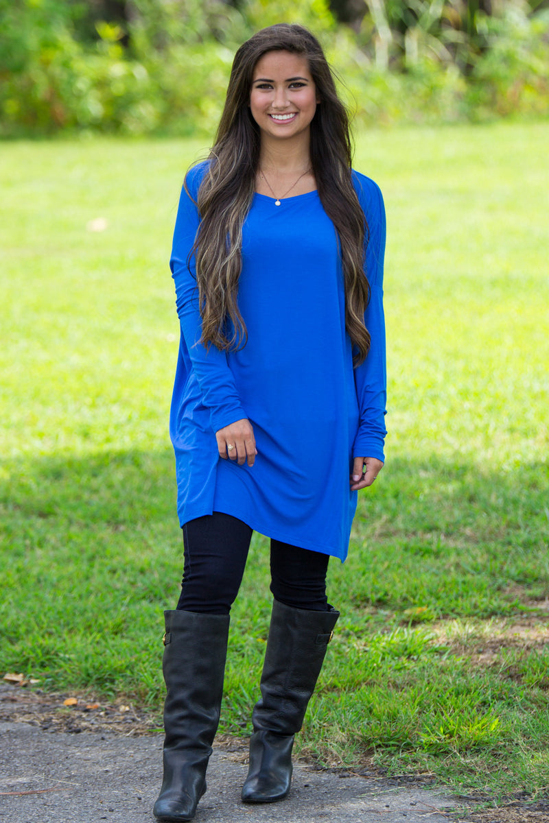 The Perfect Piko Tunic Top-Royal Blue