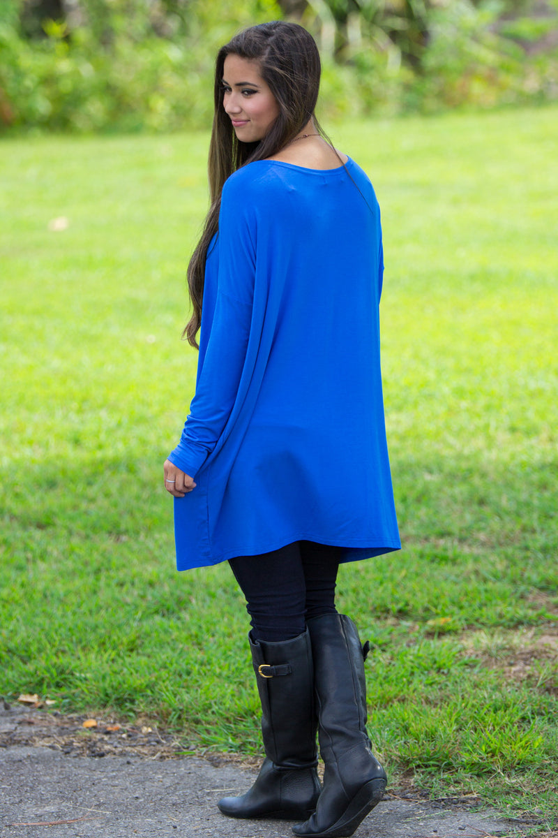 The Perfect Piko Tunic Top-Royal Blue