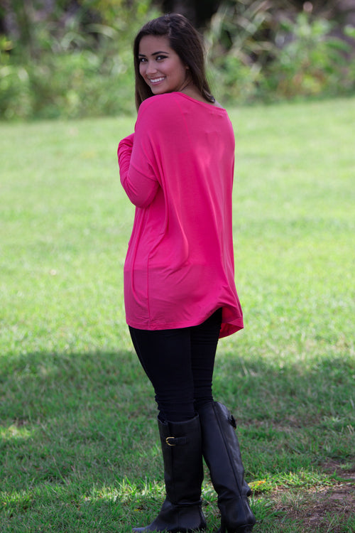 The Perfect Piko V-Neck Top-Fuchsia