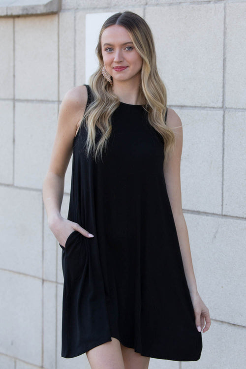 Zenana Sleeveless Swing Dress Black
