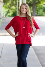 The Perfect Piko 3/4 Sleeve Top-Red