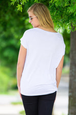 Short Sleeve Rolled Sleeve V-Neck Piko Top - White - Piko Clothing