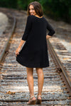 The Perfect Piko 3/4 Sleeve Swing Dress-Black