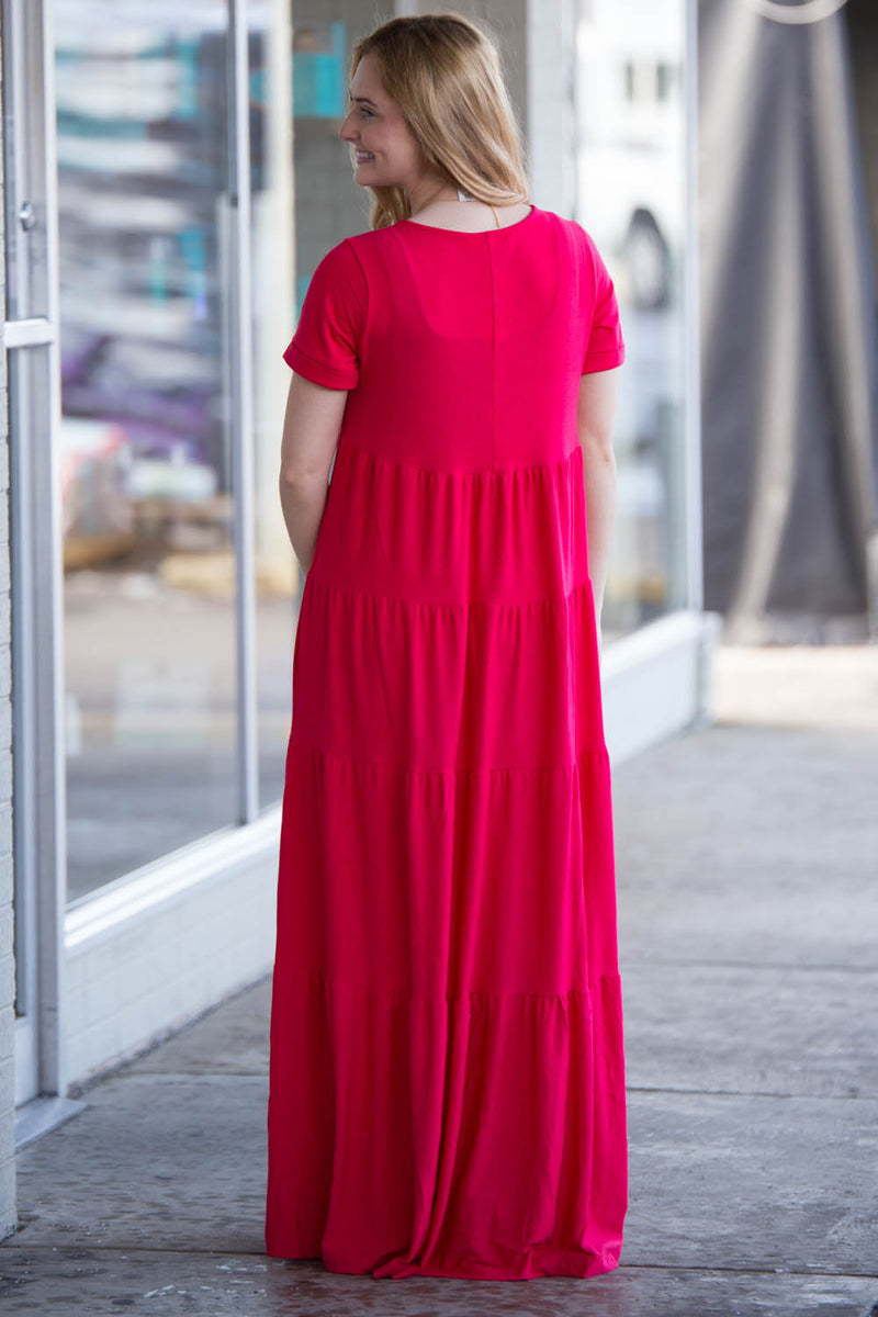 Zenana-Short Sleeve Tiered Maxi Dress