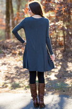 The Perfect Piko Long Sleeve Swing Dress-Dark Heather Grey