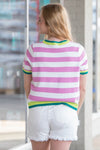 THML-Stripped Short Sleeve Top-Pink