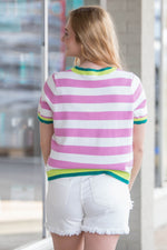 THML-Stripped Short Sleeve Top-Pink