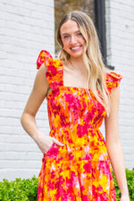 She's On Fire Midi Dress-Orange/Multi