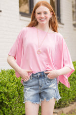 SALE-Kimono Knit Flow Top - Pink