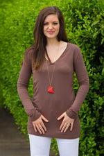 SALE-The Perfect Piko Slim Fit V-Neck Top-Brown