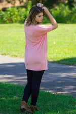 The Perfect Piko Short Sleeve V-Neck Tunic-Peach