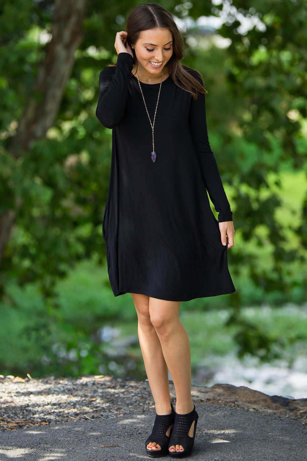 The Perfect Piko Long Sleeve Swing Dress Black Simply Dixie Boutique