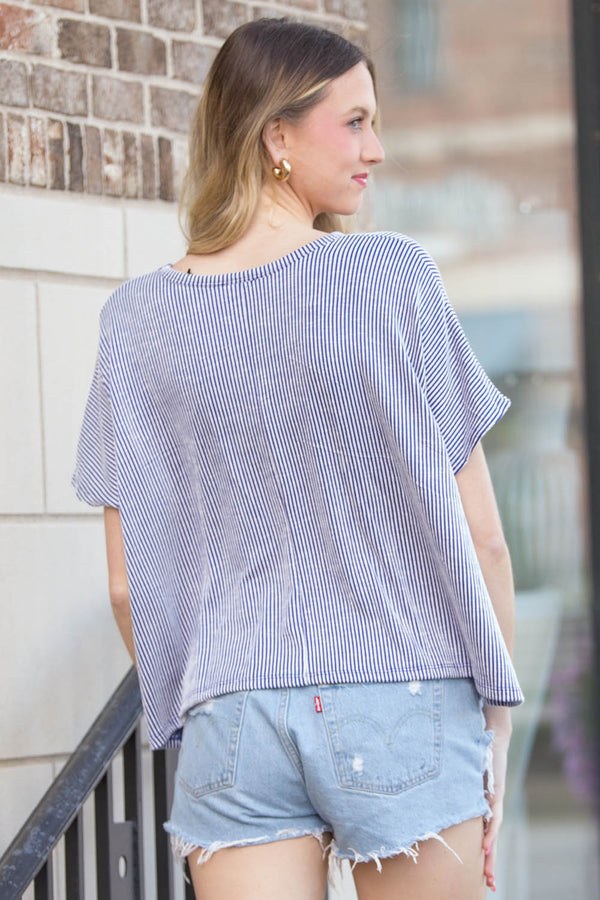 Zenana-Ribbed Striped Oversized Short Sleeve Top