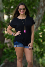 The Perfect Piko Rolled Short Sleeve Top-Black