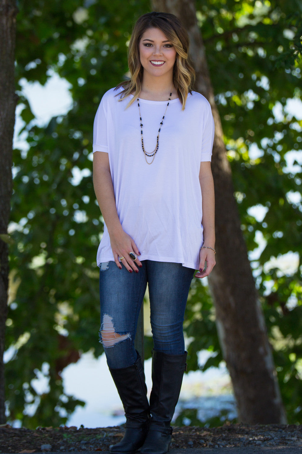 The Perfect Piko Short Sleeve Top-White - Simply Dixie Boutique
 - 1