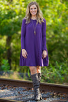 SALE-The Perfect Piko Long Sleeve Swing Dress-Dark Purple