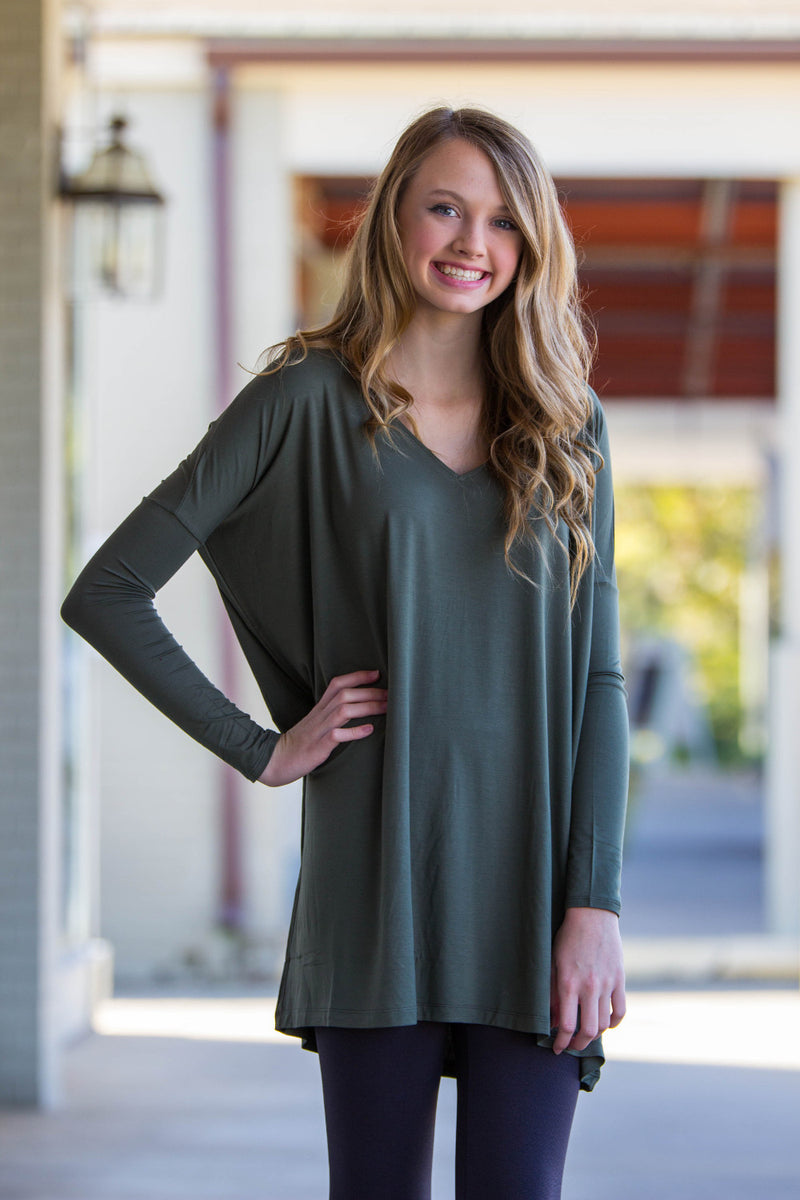 The Perfect Piko V-Neck Tunic Top-Army