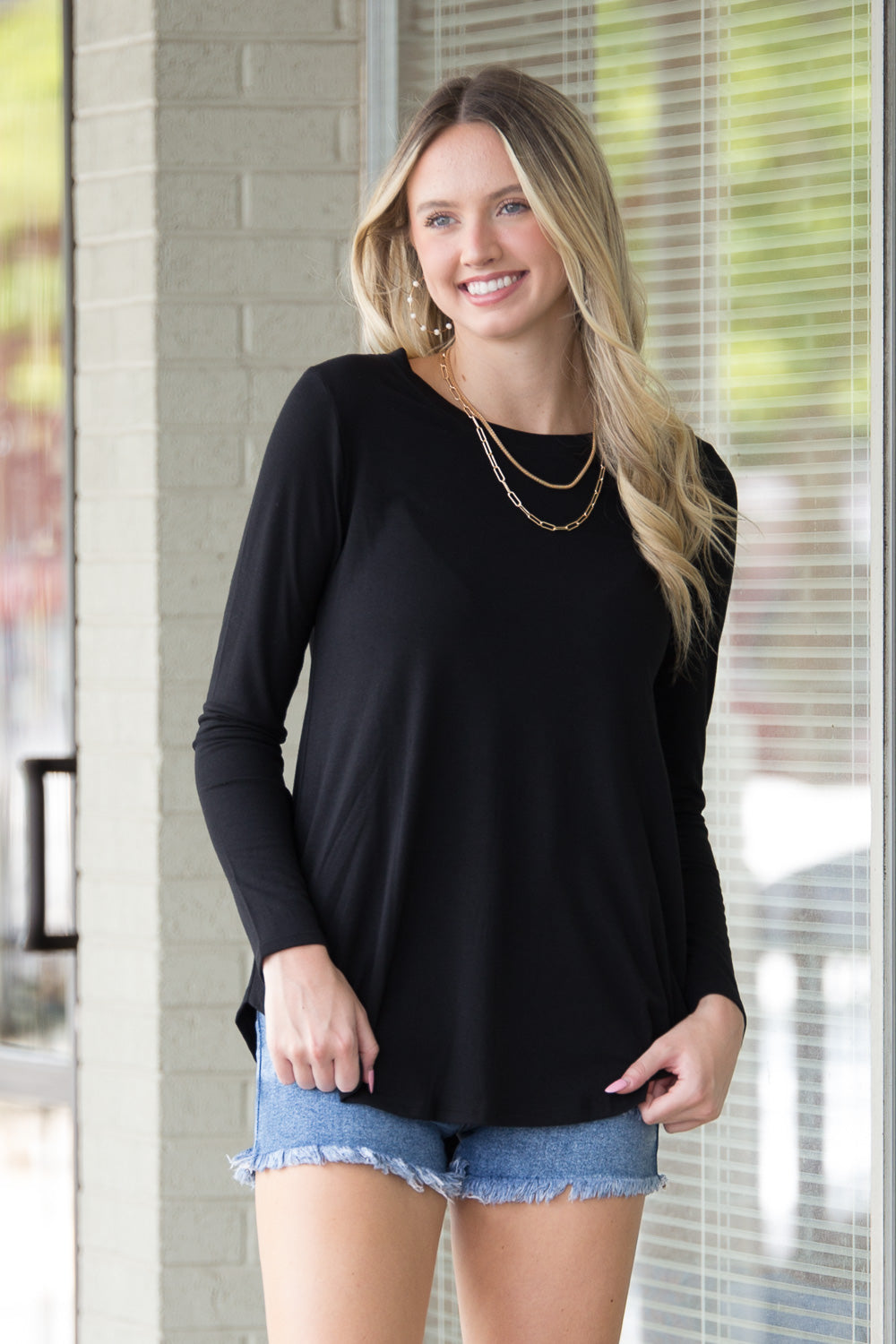 Long Sleeve Zenana Tops Black