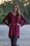 The Perfect Piko V-Neck Tunic Top-Plum