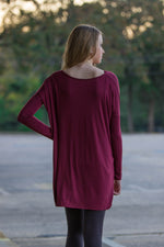 The Perfect Piko V-Neck Tunic Top-Plum