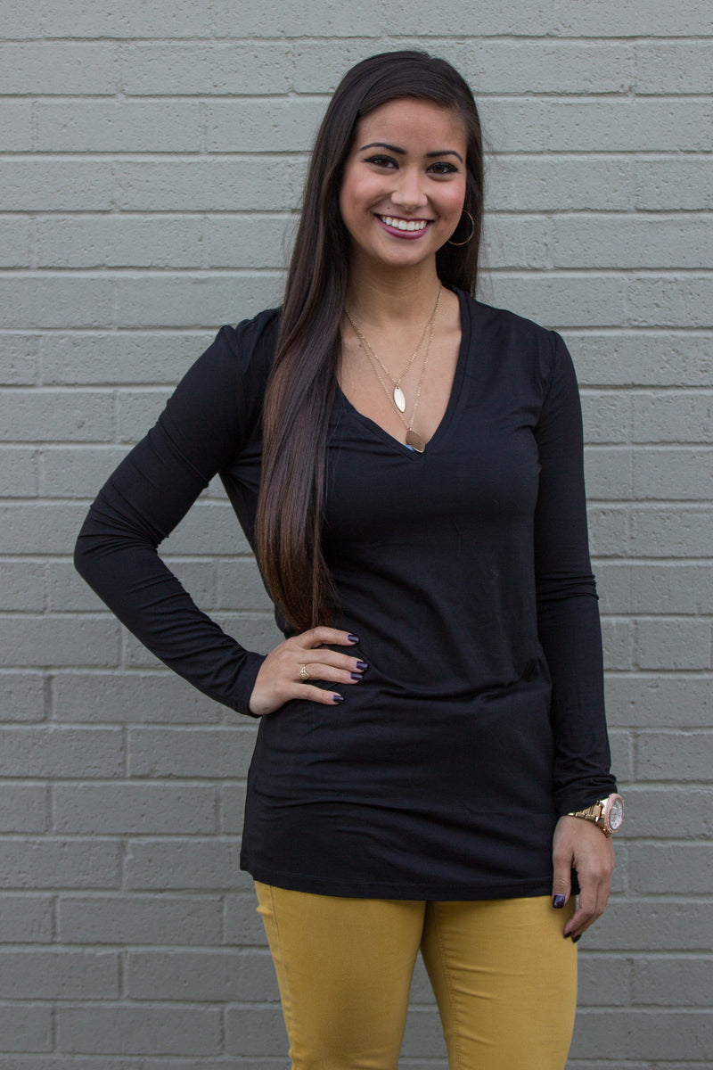 The Perfect Piko Slim Fit V-Neck Top-Black