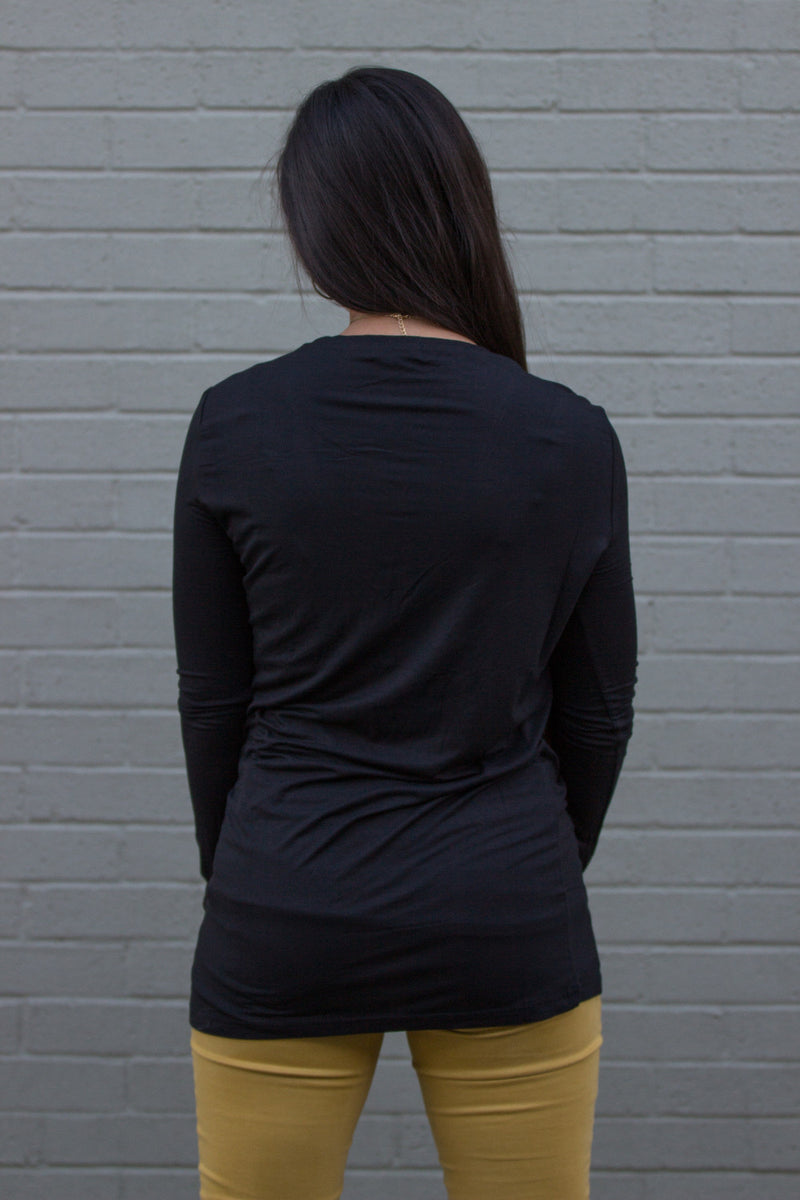 The Perfect Piko Slim Fit V-Neck Top-Black