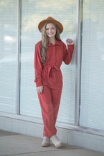 Falling Into Adventure Utility Jumpsuit - Rust