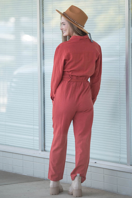Falling Into Adventure Utility Jumpsuit - Rust