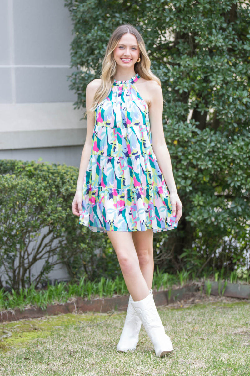 SALE-THML-Multi Color Halter Dress-White