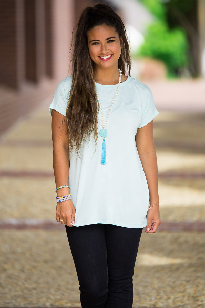 The Perfect Piko Rolled Short Sleeve Top-Mint