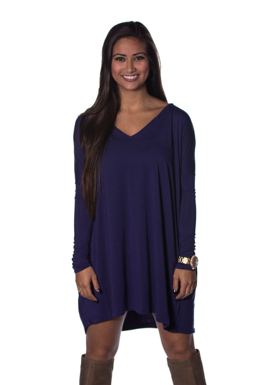 SALE-The Perfect Piko V-Neck Tunic Top-Blue