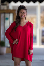 The Perfect Piko V-Neck Tunic Top-Red