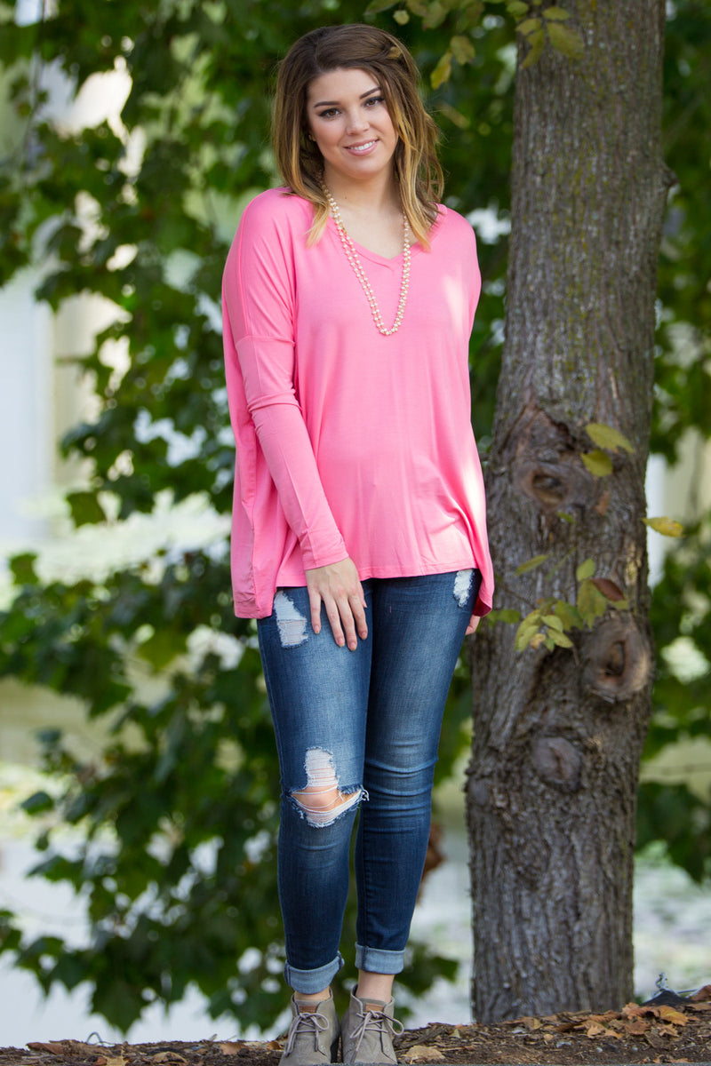 SALE-The Perfect Piko V-Neck Top-Pink