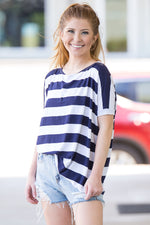 SALE-The Perfect Piko Short Sleeve Extra Thick Stripe Top-Navy/White