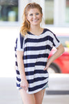 SALE-The Perfect Piko Short Sleeve Extra Thick Stripe Top-Navy/White