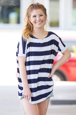 SALE-The Perfect Piko Short Sleeve Extra Thick Stripe Top-Navy/White