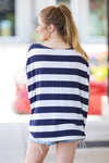 SALE-The Perfect Piko Short Sleeve Extra Thick Stripe Top-Navy/White