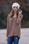 The Perfect Piko V-Neck Top-Mocha