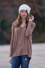 The Perfect Piko V-Neck Top-Mocha